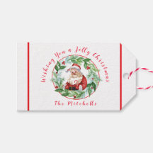 Aquarell-Weihnachts-Kranz Vintage-Santa NAME