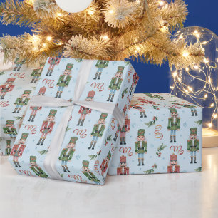 Aquarell-Weihnachts-Nussknacker und Schneeflocken Geschenkpapier