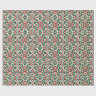 Aquarell-Weihnachts-Poinsettie und rote Beeren Bo Geschenkpapier