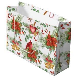 Aquarell-Weihnachts-Poinsettie und Roter Kardinal Große Geschenktüte