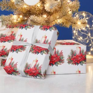 Aquarell-Weihnachts-Poinsettien-Blumen, Beeren Geschenkpapier