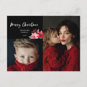Aquarell-Weihnachts-Poinsettien-Design Feiertagspostkarte