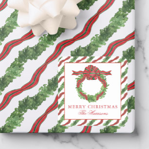 Aquarell-Weihnachts-Rot-&-Grün-Bogen-Kranz Quadratischer Aufkleber