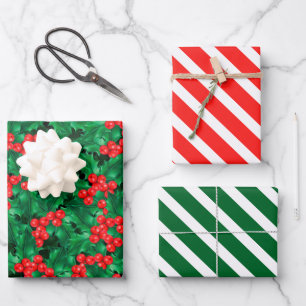 Aquarell-Weihnachts-Stechpalmen-Geschenkpapier-Set Geschenkpapier Set