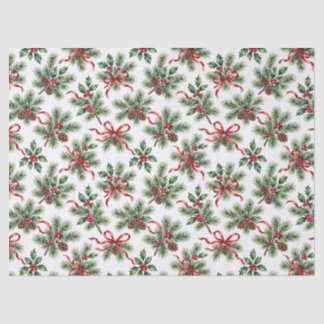 Aquarell-Weihnachts-Tannenzapfen- und Stechpalmenb Seidenpapier