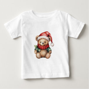 Aquarell-Weihnachts-Teddybär Baby T-shirt