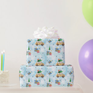 Aquarell-Weihnachtsauto und Geschenke Holiday-Patt Geschenkpapier