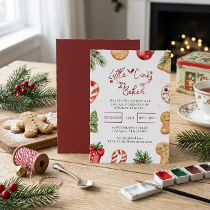 Aquarell-Weihnachtsbacken-Keks-Kleiner-Bäcker-Bi Einladung