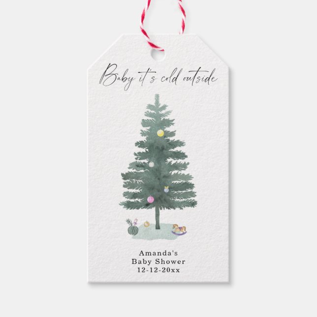 Aquarell-Weihnachtsbaum-Baby-Party Geschenkanhänger (Vorderseite)