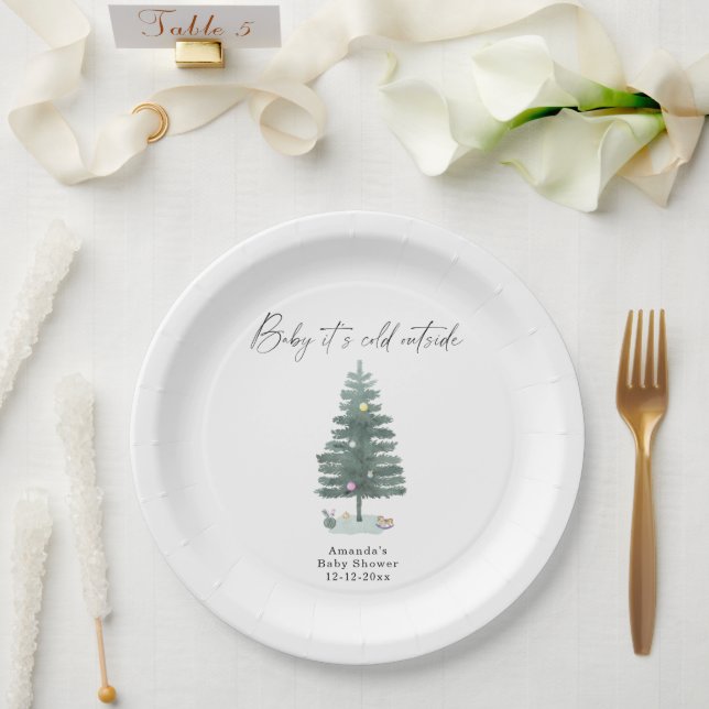 Aquarell-Weihnachtsbaum-Baby-Party Pappteller (Hochzeit)