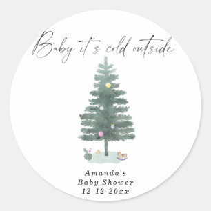 Aquarell-Weihnachtsbaum-Baby-Party Runder Aufkleber