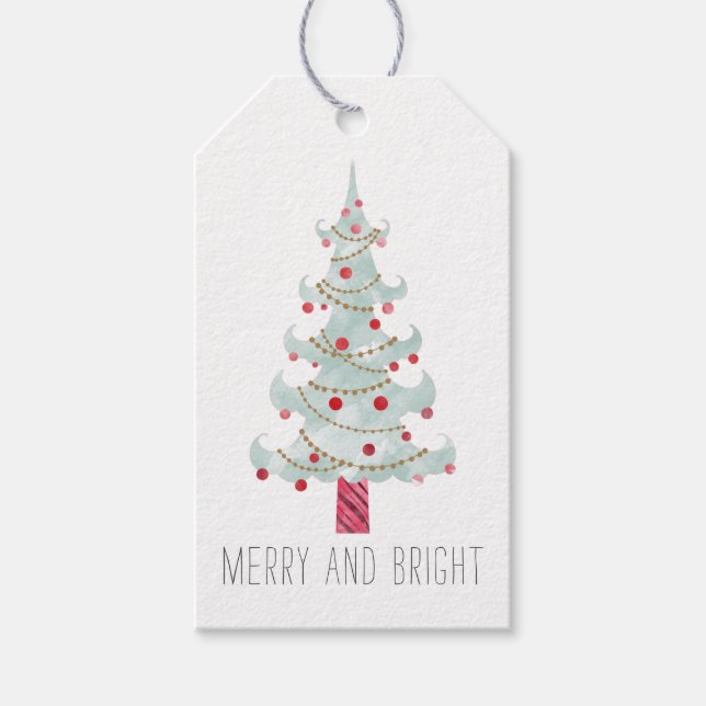 Aquarell-Weihnachtsbaum Geschenkanhänger (Vorderseite)