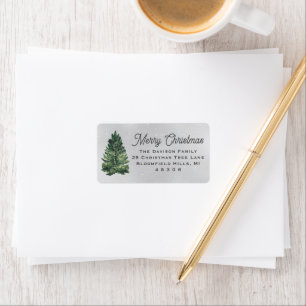 Aquarell-Weihnachtsbaum Graue Rücksendeadresse Adressaufkleber