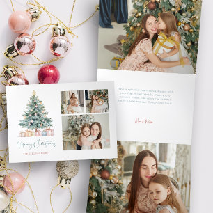 Aquarell-Weihnachtsbaum-Kalligrafie-Dreier-Fotos Dreifach Gefaltete Urlaubskarte