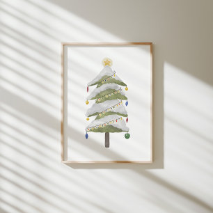 Aquarell-Weihnachtsbaum-Kinderzimmer-Wandkunst Poster