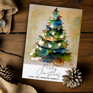 Aquarell-Weihnachtsbaum-Künstlerische Goldfolie-Ka Folieneinladung