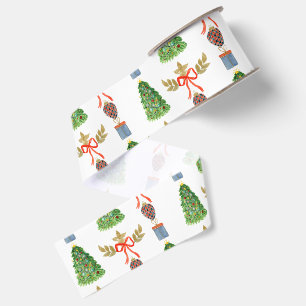 Aquarell-Weihnachtsbaum-Lorbeerkranz Ripsband