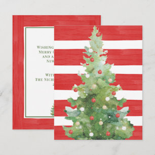 Aquarell-Weihnachtsbaum Rot Gestreifte Notizkarte Mitteilungskarte