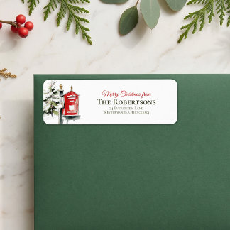 Aquarell-Weihnachtsbaum-Rote-Postbox-Adresse