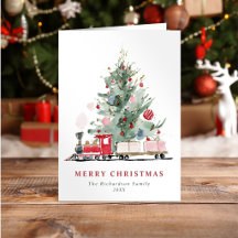 Aquarell-Weihnachtsbaum-Spielzeugzug