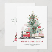Aquarell-Weihnachtsbaum-Spielzeugzug