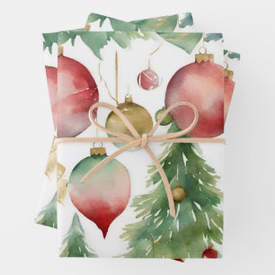 Aquarell-Weihnachtsbäume und -Ornamente Abstract  Geschenkpapier Set