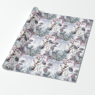 Aquarell Weihnachtsbeeren und Kiefernzweige Geschenkpapier