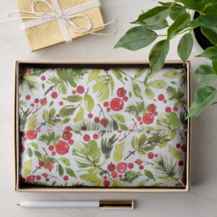 Aquarell-Weihnachtsblätter und -Beeren Seidenpapier