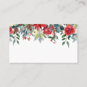 Aquarell-Weihnachtsblumen- & Kiefernzapfen-Girland Platzkarte