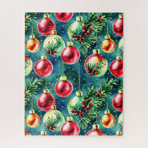 Aquarell-Weihnachtsdekorationen, Rot und Türkisgrü