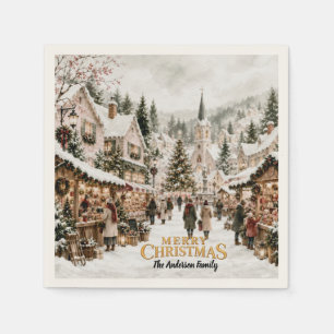 Aquarell-Weihnachtsdorf-Papier-Servietten Serviette