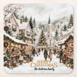 Aquarell-Weihnachtsdorf  Rechteckiger Pappuntersetzer