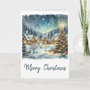 Aquarell-Weihnachtsdorf Urlaub Karte