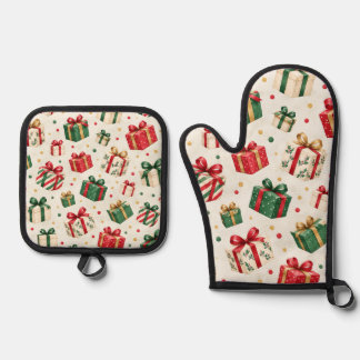 Aquarell-Weihnachtsgeschenkbox-Muster Ofenhandschuh & Topflappen-Set