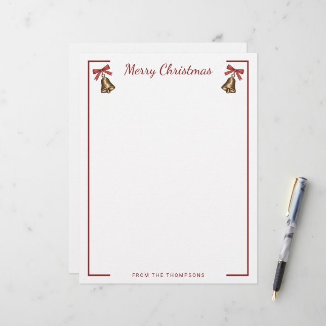 Aquarell-Weihnachtsglocken mit individuellem Text Briefbogen (Vorderseite/Rückseite Beispiel)