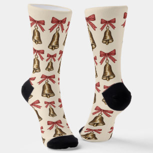 Aquarell-Weihnachtsglocken mit roten Schleifen Mus Socken