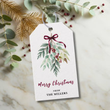 Aquarell-Weihnachtsgrün-Burgunder-Schleife