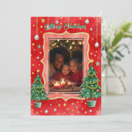 Aquarell-Weihnachtskarte mit eigenem Foto Merry & Einladung