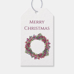 Aquarell-Weihnachtskranz mit Beeren Geschenkanhänger