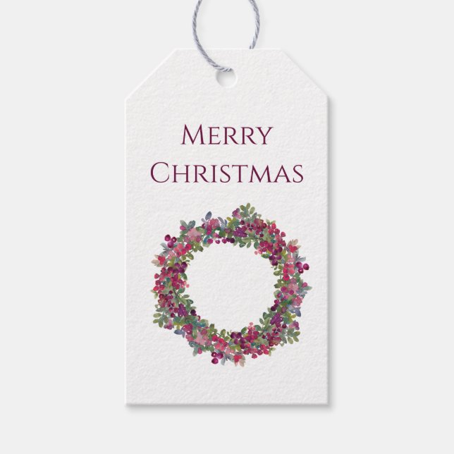Aquarell-Weihnachtskranz mit Beeren Geschenkanhänger (Vorderseite)