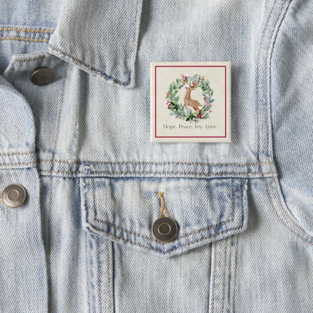 Aquarell-Weihnachtskranz mit Hirsch individuell  Button (Beispiel)