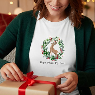 Aquarell-Weihnachtskranz mit Hirsch individuell  T-Shirt