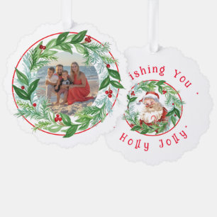 Aquarell-Weihnachtskranz Santa FOTO Ornament Karte