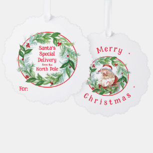 Aquarell-Weihnachtskranz Santa Nordpol Ornament Karte