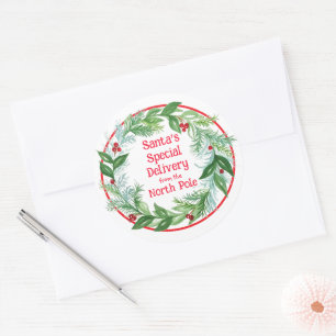 Aquarell-Weihnachtskranz Santa Nordpol Runder Aufkleber