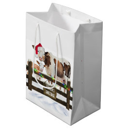 Aquarell-Weihnachtskühe mit Weihnachtsmannmütze Mittlere Geschenktüte