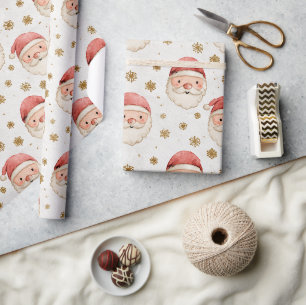 Aquarell-Weihnachtsmann-Gesichter mit Schneeflocke Geschenkpapier