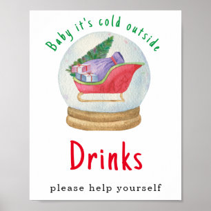 Aquarell Weihnachtsmann Schlitten - Getränke Poster