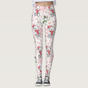 Aquarell-Weihnachtsmann-Teddybär und Vögelchen Wei Leggings