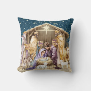 Aquarell-Weihnachtsnativität Kissen
